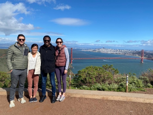 Dr. Barnabas Alayande with three Stanford Residents visit the Golden Gate Bridge.