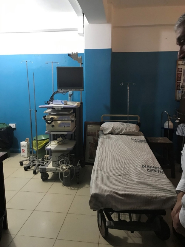 Endoscopy Unit showing procedure bed and scope tower; Komfo Anokye Teaching Hospital, Kumasi Ghana