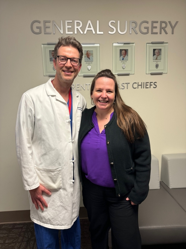 Dr. Tom Weiser with Dr. Kristin Long during her visit to Stanford Surgery.