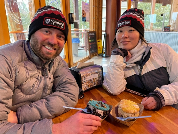Transplant Fellow Dr. Michelle Kim (right) and HPB Fellow Dr. Jonathan DeLong on a ski trip in Tahoe.