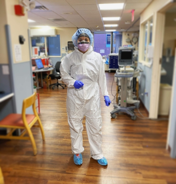 Schmiederer in PPE on her first day back at NYPQ